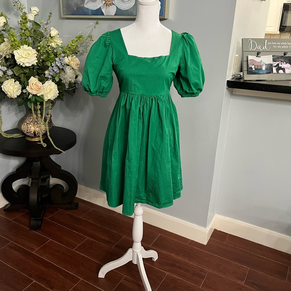 Green dress.